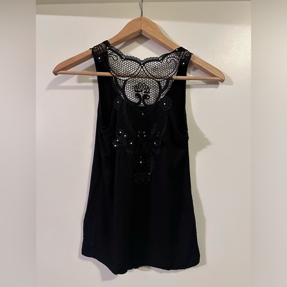 Black cotton tank top. Embroidered back. Size S-M - Picture 2 of 2